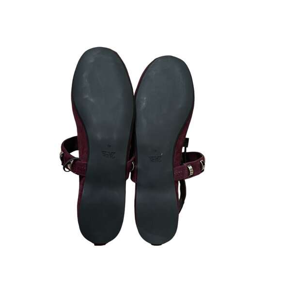 Zara Studded Suede Ballet Flats - Burgundy Red - Size 10 - Ankle Strap - Chic - Picture 9 of 9
